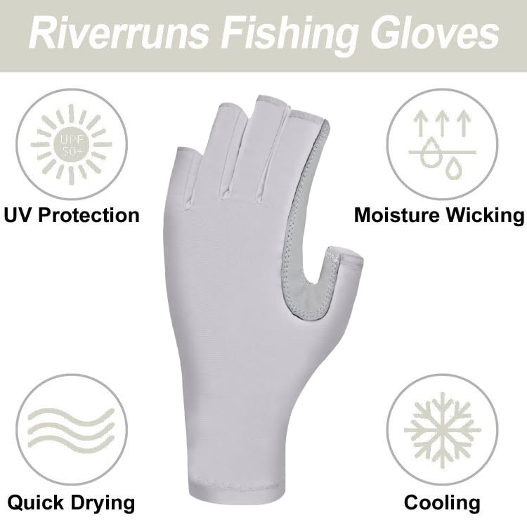 Riverruns قفازات صيد ريفررانز UPF 50+ قفازات شمسية لحماية الأشعة فوق البنفسجية للرجال والنساء للأنشطة الخارجية، التجديف، ركوب القوارب، المشي، ركوب الدراجات، القيادة (خاكي فاتح، M) - Image 3